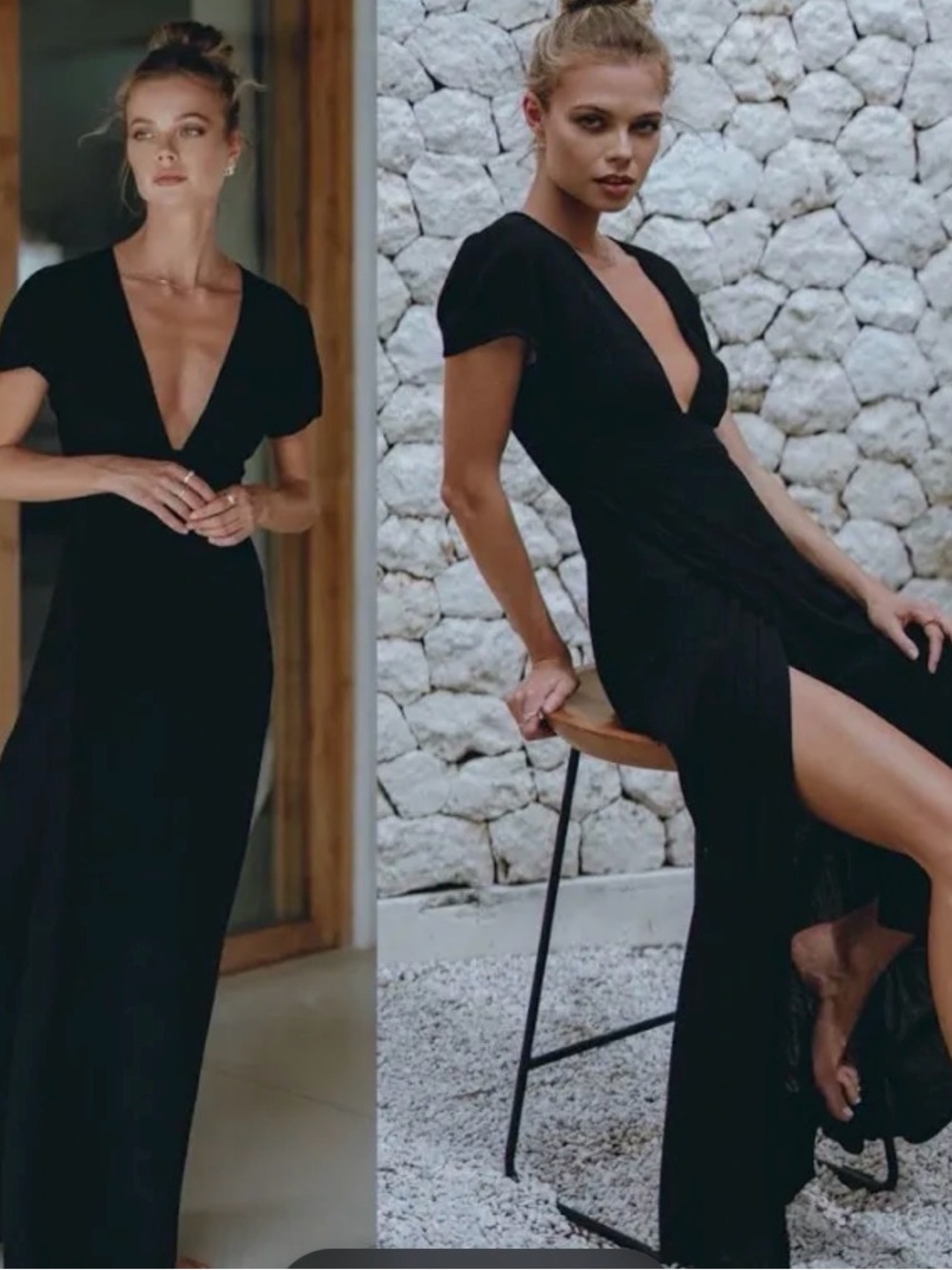 ORIG $160 - Pampelone Black Deep V-Neck Manon Maxi Dress - Sz XS